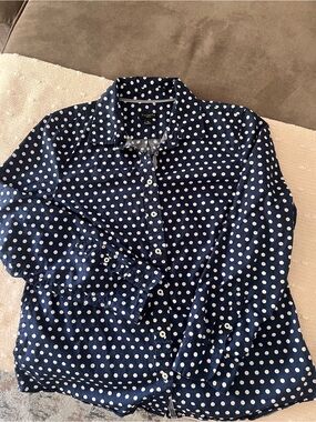 Talbots Navy and White Polka Dot Petite Blouse